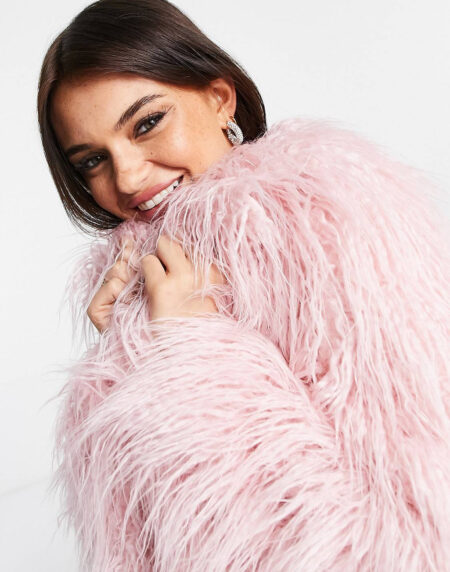 Faux Longline Coat in Light Pink - Görsel 3