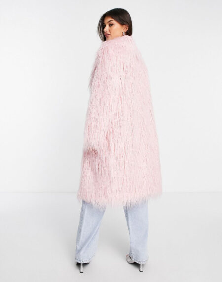 Faux Longline Coat in Light Pink - Görsel 4